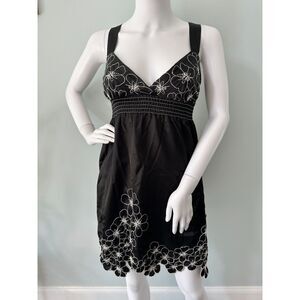 Y2k Vintage Forever 21 Black Floral Embroidered Sleeveless Mini Dress size XS